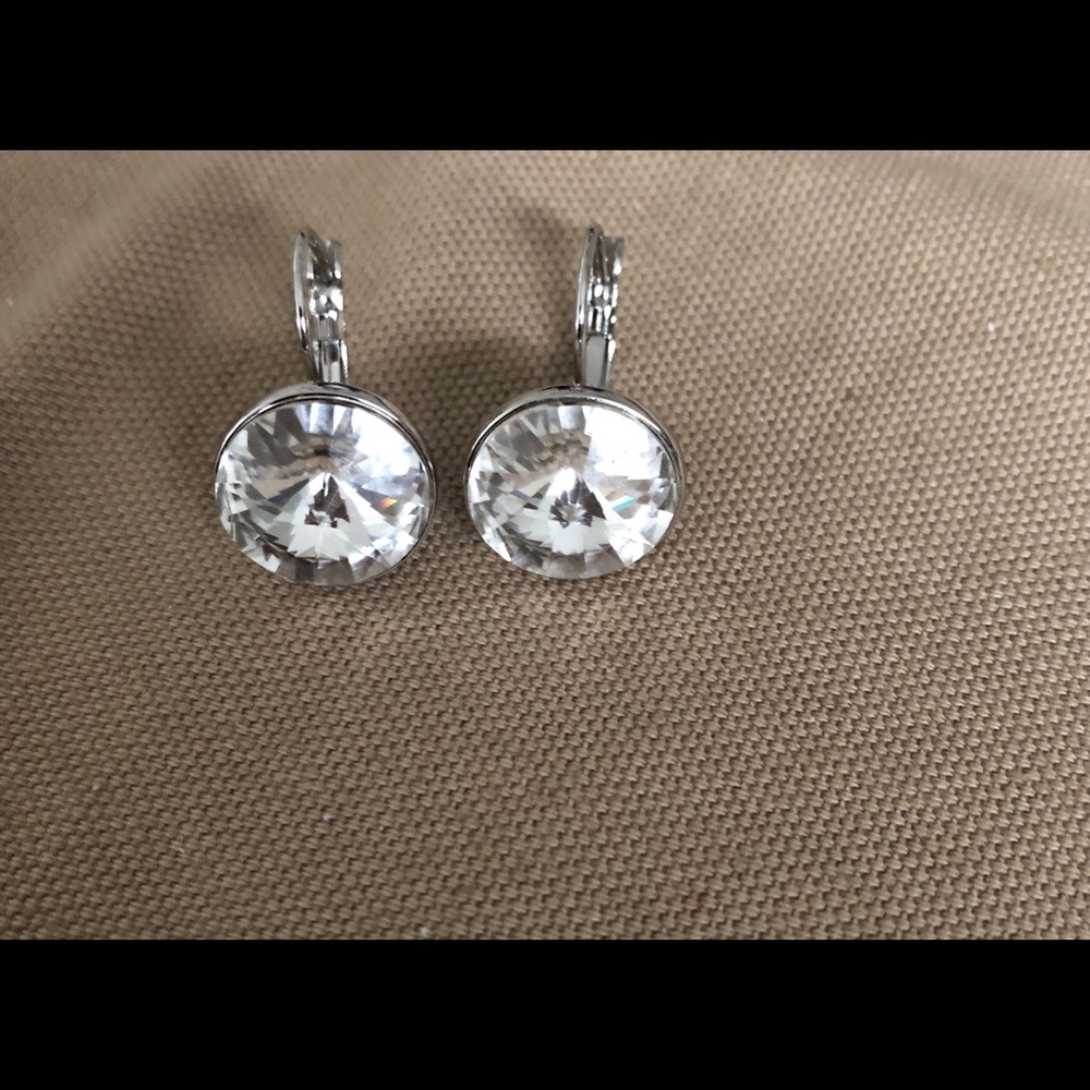 Silver crystal dangle earrings. Worn once.